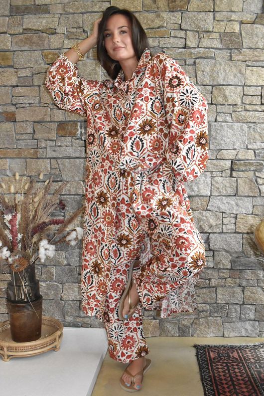 Riad Nights Longline Belted Duster Shirt Rust